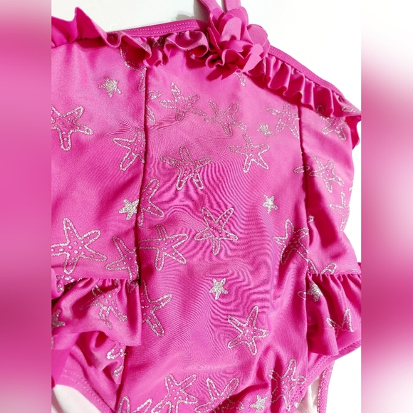Bright Pink Silver Starfish Gymboree Halter Style Swimsuit Size 4 - Picture 2 of 4